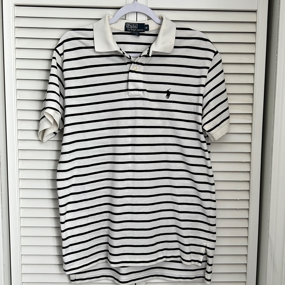 Ralph Lauren White Black Striped Polo Size Medium